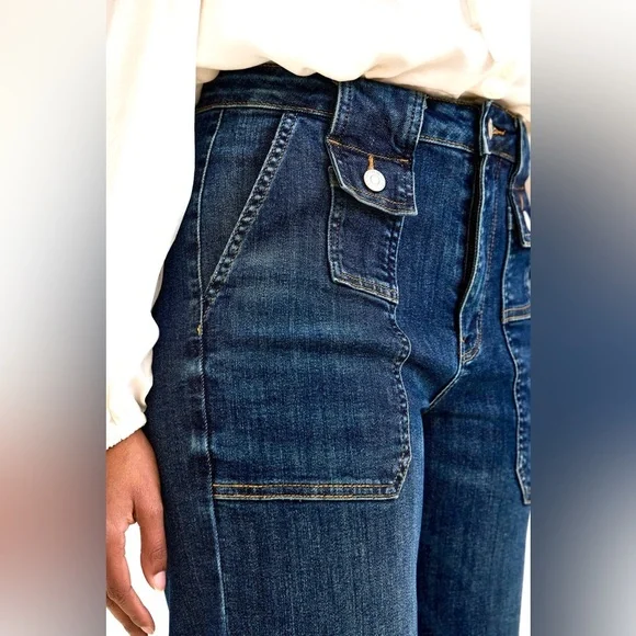 Judy Blue High Waist Wide Crop Utility Jeans with Patch Pocket - Picture 6 of 7